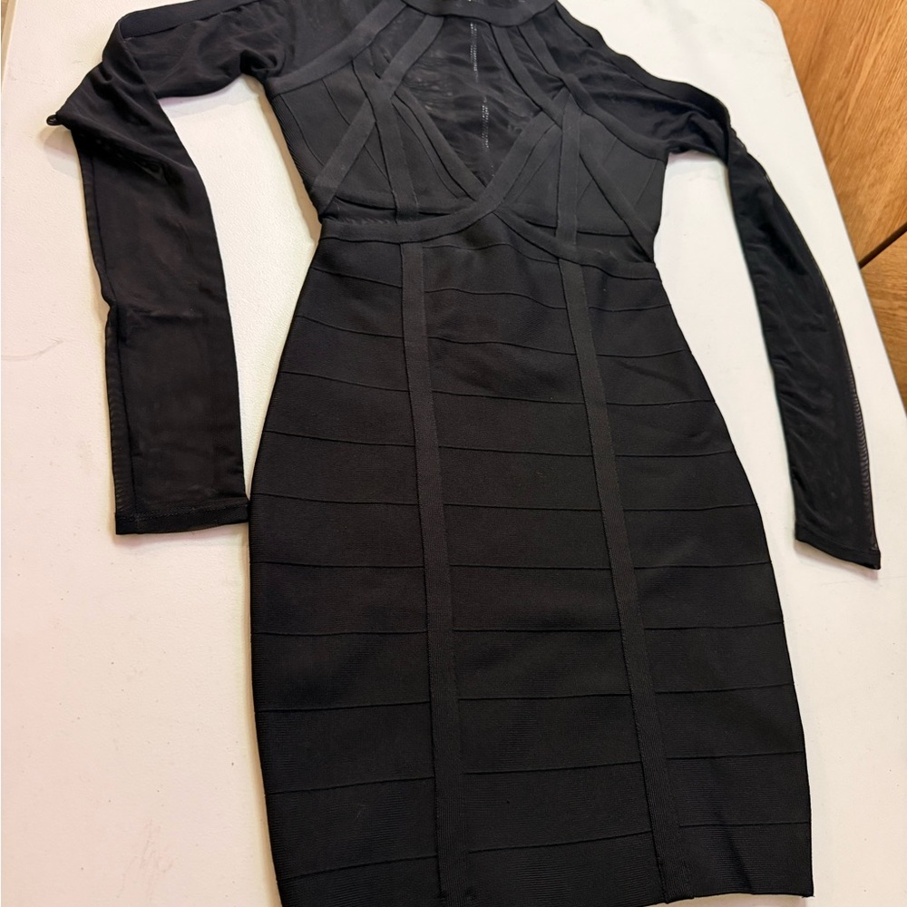 Guess Black Long Sleeve Bandage Bodycon Dress sexy